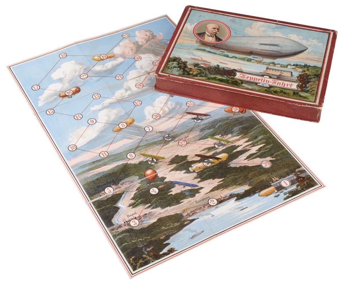 Lot 111 - Zeppelin Game.  Zeppelin Fahrt board game by Schmidt and Römer, circa 1910