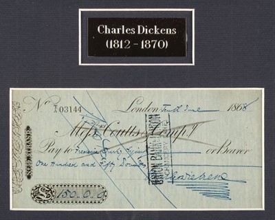 Lot 338 - Dickens (Charles, 1812-1870). Document Signed, 'Charles Dickens', London, 10 June 1868
