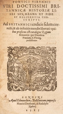 Lot 230 - Geoffrey of Monmouth. Pontici Virunnii viri doctissimi Britannicae historiae libri sex, 1585