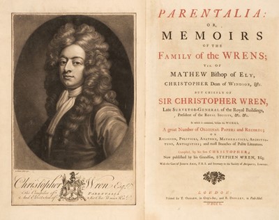 Lot 43 - Wren (Christopher) Parentallia or Memoirs of the Family of the Wrens..., 1750