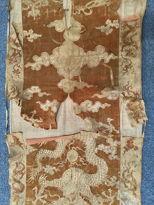 Lot 683 - Chinese Panel. Embroidered with figures, 18th c., & other fabric, & Ancester Portrait