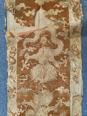 Lot 683 - Chinese Panel. Embroidered with figures, 18th c., & other fabric, & Ancester Portrait