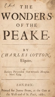 Lot 253 - Cotton (Charles). The Wonders of the Peake, 1st edition, London: Joanna Brome, 1681