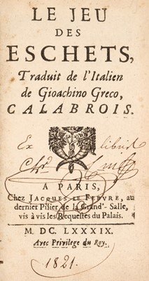 Lot 257 - Greco (Gioachino). Le Jeu des Echets, 1689