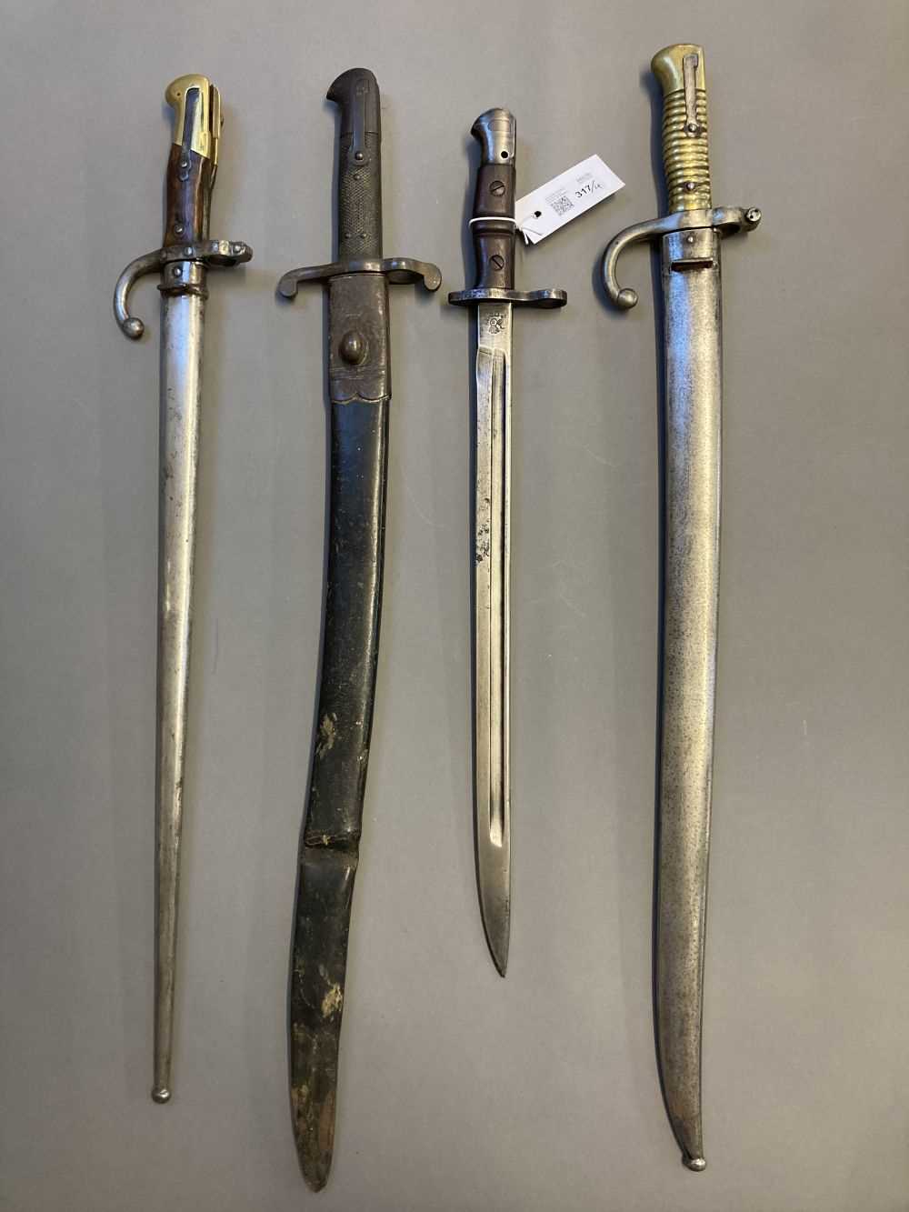 Lot 317 - Bayonets. British 1856 pattern sword bayonet, Weyersberg and other bayonets