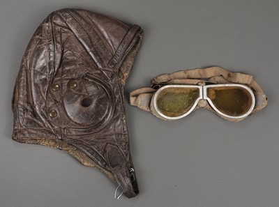 Lot 172 - Aviation Apparel. Interwar Flying Helmet and Goggles, circa 1930s