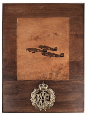 Lot 230 - Royal Canadian Air Force. WWII RCAF Hawker Hurricanes wall-hanging artwork, circa 1940s