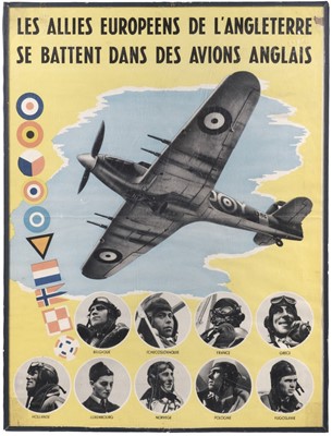 Lot 44 - WWII. Hawker Hurricanes for Allied Aviators propaganda poster, circa 1940