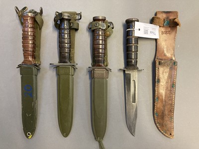 Lot 331 - Fighting Knives. WWII American fighting knives, including Marine Corps Camillus