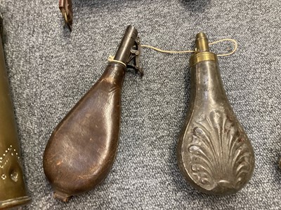 Lot 388 - Victorian Sykes powder flask and other items