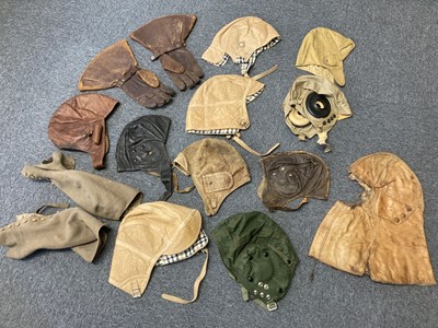 Lot 145 - Flying Helmets. WWI Royal Flying Corps cowl flying helmet, circa 1915 and other helmets