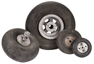 Lot 118 - Aircraft wheels, probably WWII and later including a Spitfire or Hurricane tail wheel