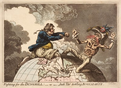 Lot 152 - Gillray (James). Fighting for the Dunghill - or  - Jack Tar settling Buonaparte, Novr. 20th 1798