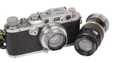 Lot 198 - Leica III film camera (Ser. 158844) with Summar 50mm f/2 and Elmar 90mm f/4 lenses