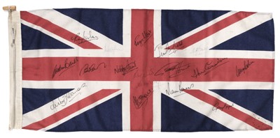 Lot 222 - England World Cup 1966. Vintage Union Flag signed by the full England team