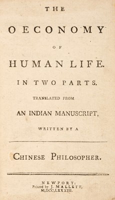 Lot 284 - Dodsley, Robert. The Oeconomy of Human Life. In Two Parts, Translated from an Indian Manuscript, 1783