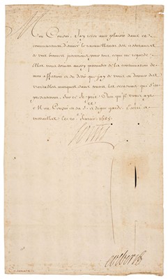 Lot 293 - Louis XIV (1638-1715). Document Signed, 'Louis', Versailles, 20 February 1685