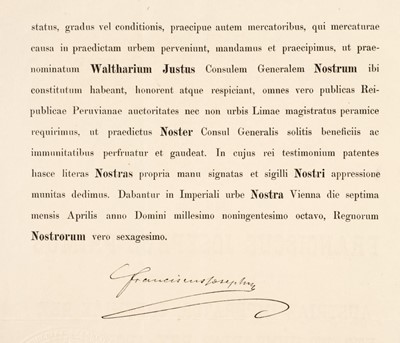 Lot 344 - Franz Joseph I (1830-1916). Document Signed, 'Franciscus Josephus', Vienna, 7 April 1880