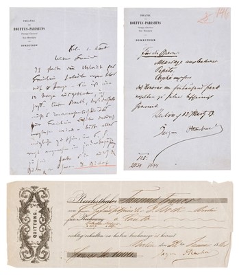 Lot 333 - Offenbach (Jacques, 1819-1880). Autograph Letter Signed, 'Jacques Offenbach', 1 August, no year