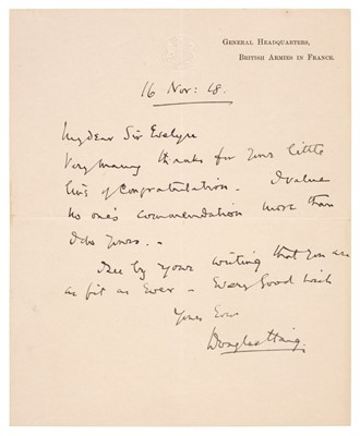 Lot 386 - Haig (Douglas, 1861-1928). Autograph Letter Signed, 'Douglas Haig'