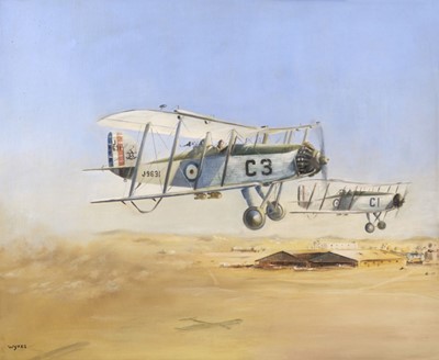 Lot 65 - Wykes (Terry). Wykes (Terry). Lancaster ZN R in flight, oil on board