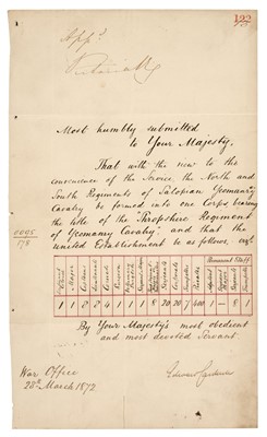 Lot 233 - Victoria (1819-1901). Document Signed, 'Victoria RI', War Office, 28 March 1872