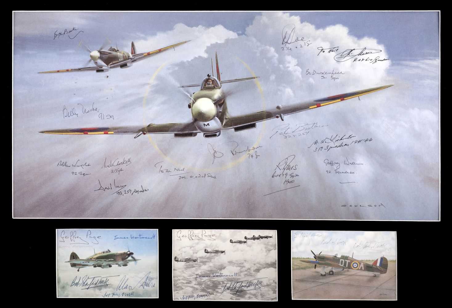 Lot 23 - Coulson (Gerald). A dramatic multi signed colour print showing two operational Spitfires