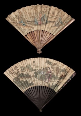 Lot 788 - Etched Fans. Two early-mid 18th century hand-coloured etched fans, English