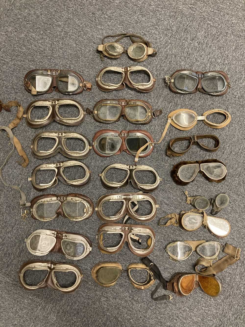 Lot 124 - Flying Goggles. A large collection of WWII RAF flying googles (for spares and repairs)