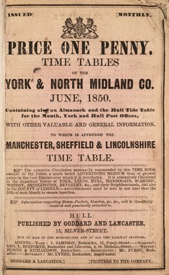 Lot 42 - York & North Midland Co. timetables. A volume containing 29 railway timetables, June 1850-Dec 1853