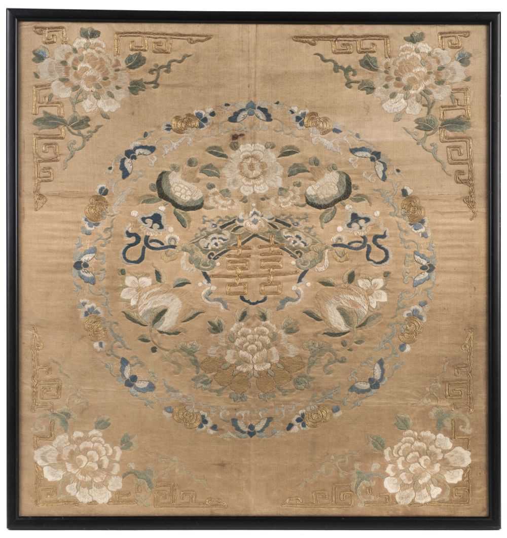 Lot 717 - Chinese Panel. An embroidered panel, late