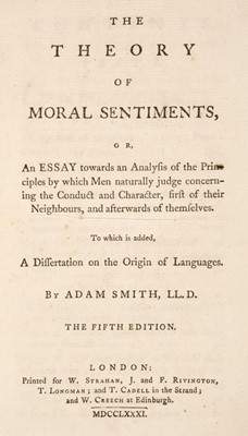 Lot 238 - Smith (Adam). The Theory of Moral Sentiments…, 5th edition, London: W. Strahan, 1781