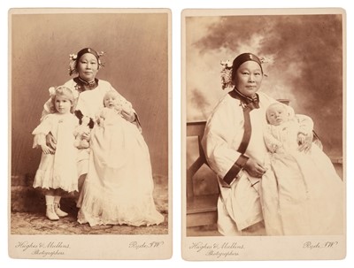 Lot 97 - China & Far East. Two cabinet cards of a Chinese nurse and her European charges