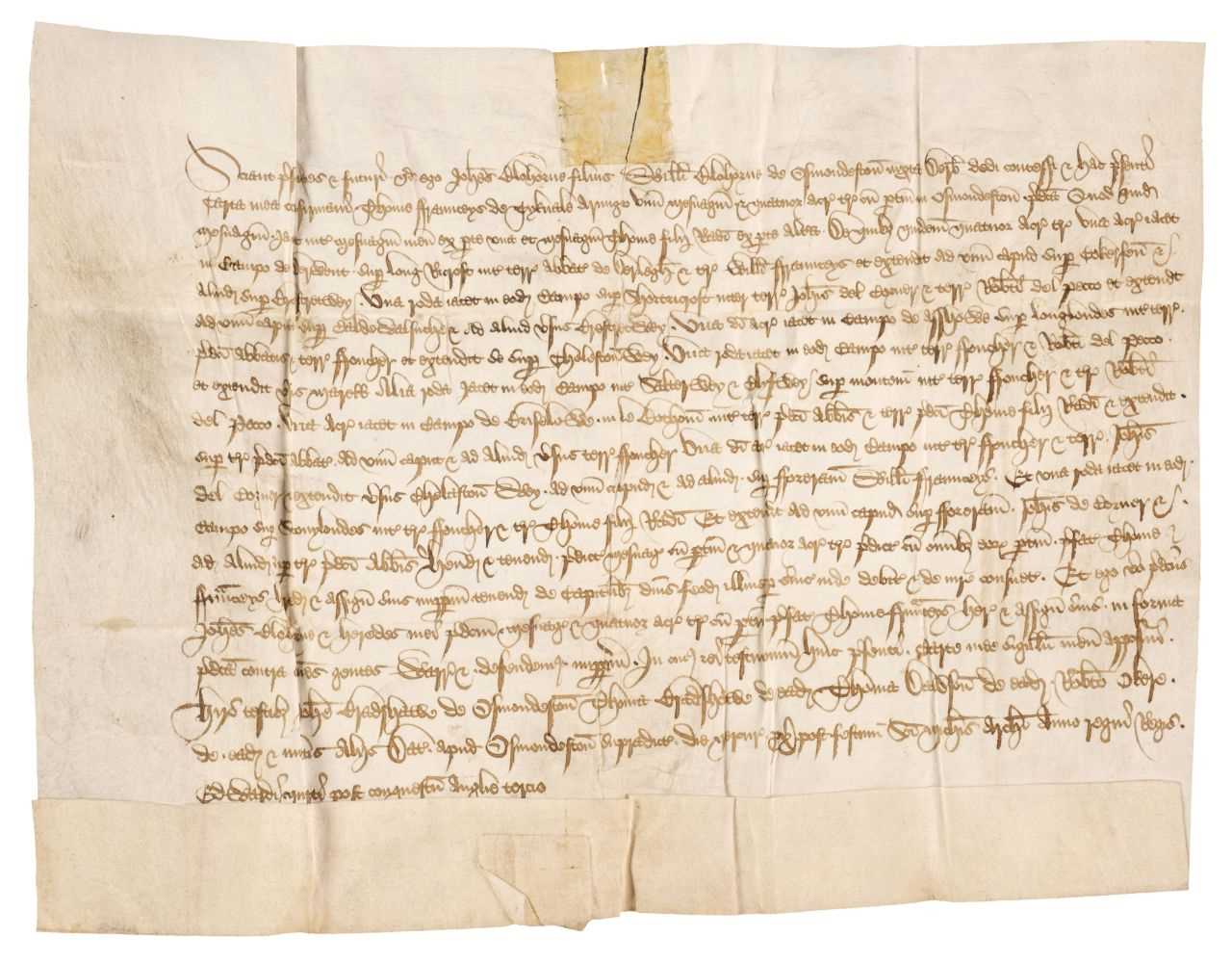 Lot 400 - Medieval Derbyshire Deed. Grant, 5 October 1463, vellum deed in Latin