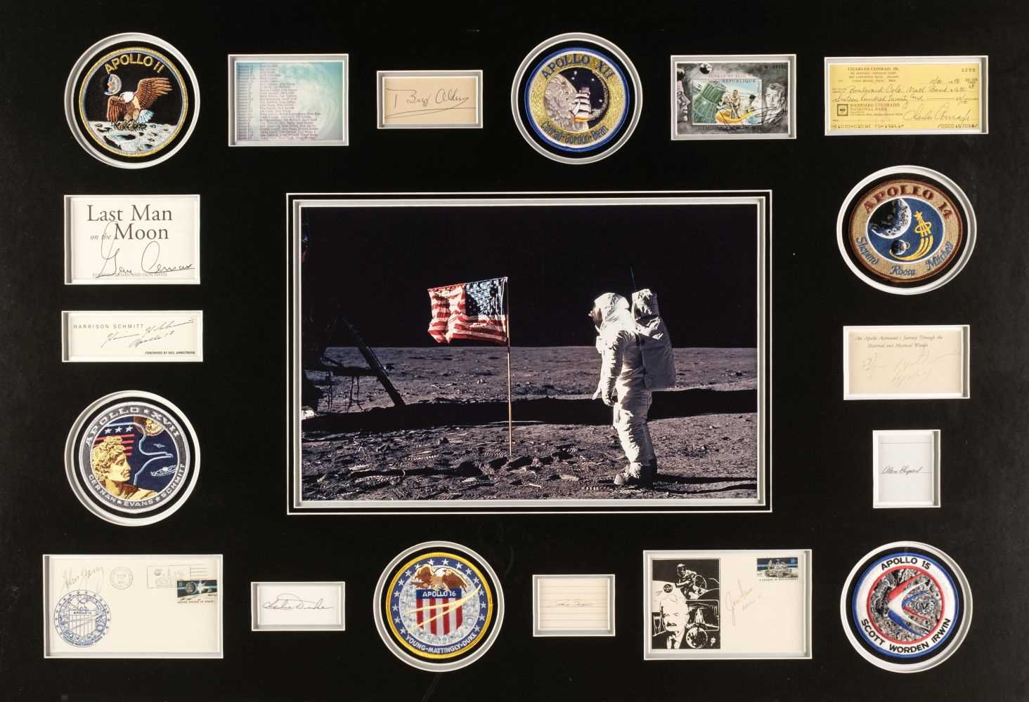 Lot 356 - Moonwalkers. A NASA Apollo Missions’ Moonwalkers’ autographs wall display piece