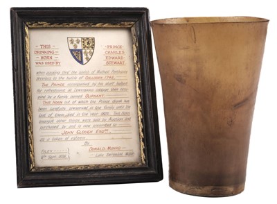 Lot 391 - Jacobite horn beaker. Believed to have been used by Prince Charles Edward Stuart, 1746