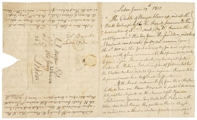 Lot 305 - Peninsular War. Autograph Letter Signed by William Brooke, Lisbon, 19 June 1813