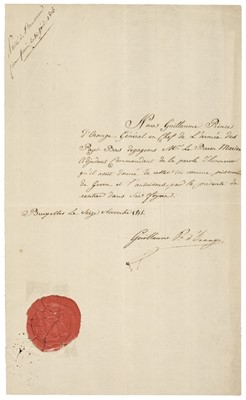 Lot 320 - William II (1792-1849). Autograph Letter Signed, 16 November 1815