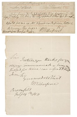 Lot 372 - Wilberforce (William, 1759-1833). Autograph Letter Signed 'W. Wilberforce', Broomfield, July 14 1804