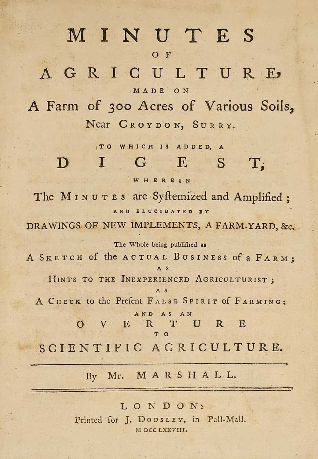 Lot 55 - Marshall (William). Minutes of Agriculture, 1779