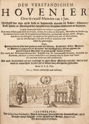 Lot 61 - Sterbeeck (Franciscus van). Den verstandighen hovenier, over de twaelf maenden van 't jaer,  1698