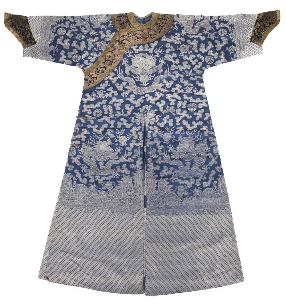 Lot 715 - Chinese Dragon Robe. A kesi silk nine-dragon