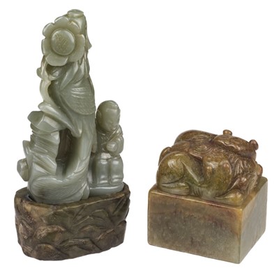 Lot 587 - Jade. Chinese jade desk seal and carving