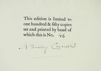 Lot 707 - Cunard (Nancy). Poems (Two) 1925, limited edition, 1930