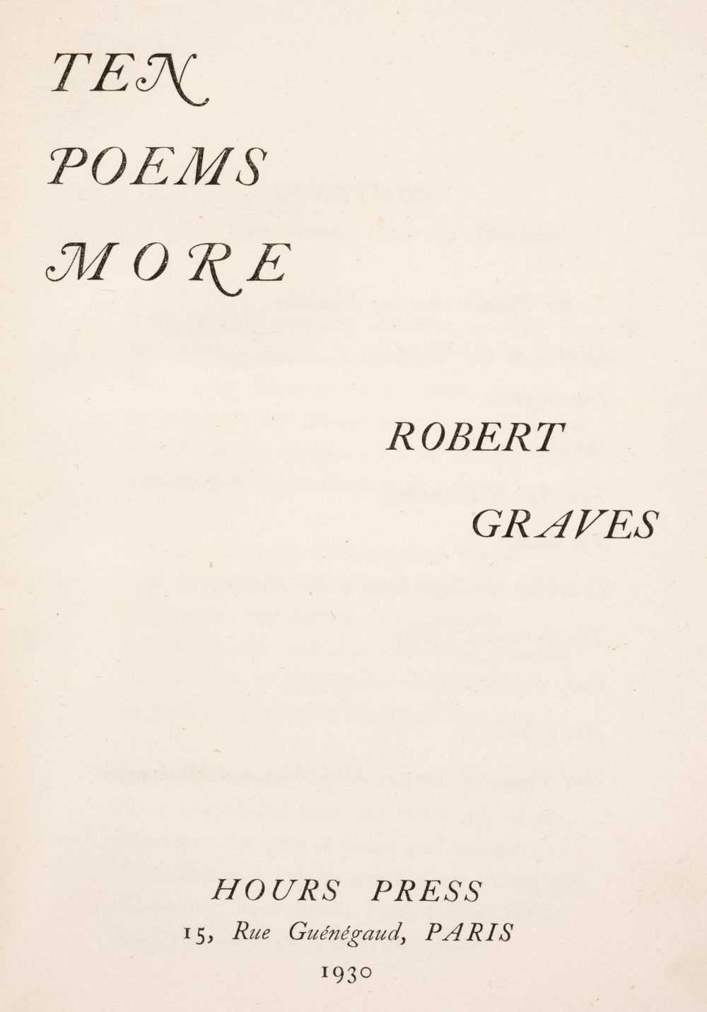 Lot 740 - Hours Press. Ten Poems More, by Robert Graves, 1930