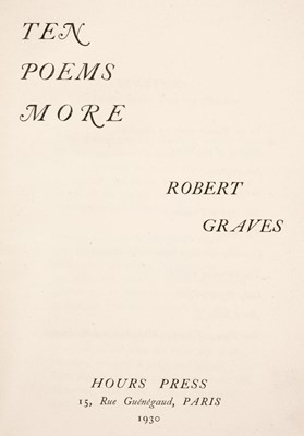 Lot 740 - Hours Press. Ten Poems More, by Robert Graves, 1930