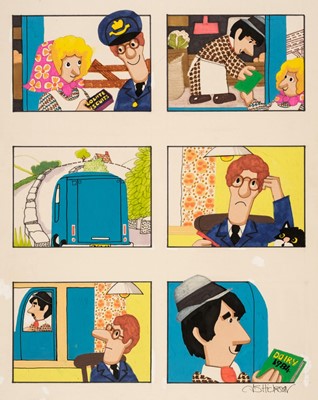 Lot 480 - Postman Pat. A group of 90 original drawings by Joan Hickson on 15 storyboard sheets