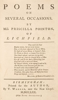 Lot 232 - Pointon (Priscilla). Poems on Several Occasions, 1770..., and others