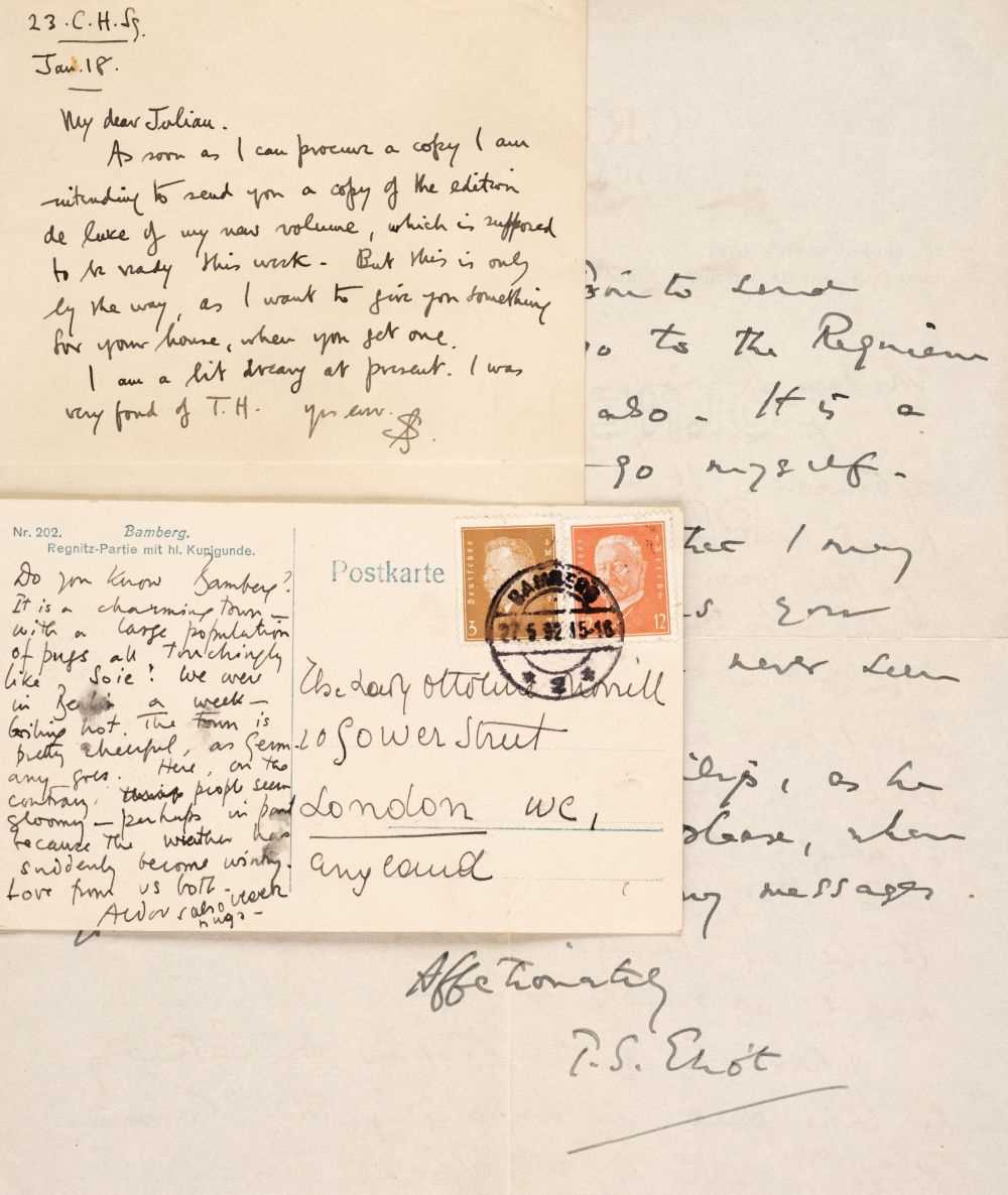 Lot 805 - Eliot (Thomas Stearns, 1888-1965). Autograph Letter Signed, 21 April 1938