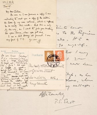 Lot 805 - Eliot (Thomas Stearns, 1888-1965). Autograph Letter Signed, 21 April 1938